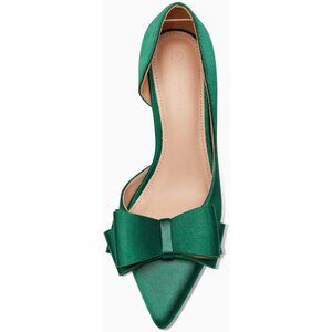 ⚡Women's Green Bow Heels Closed Pointed Toe Dress Shoes Stiletto Slip on